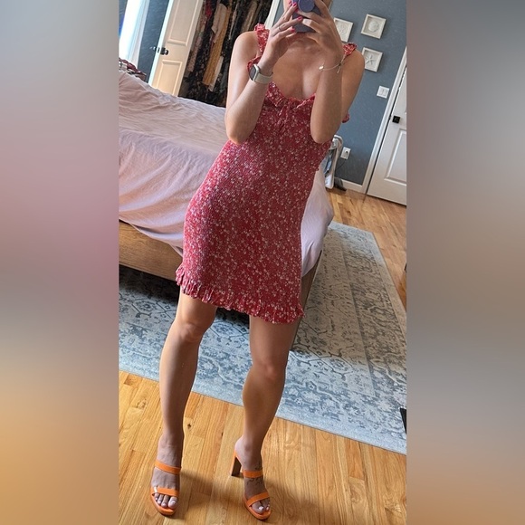 Japna Red Floral Ruffle Bodycon Mini Dress - Picture 3 of 8